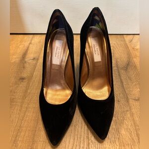 Ted Baker Black Velvet Heels with Black Crystal Heel Accent